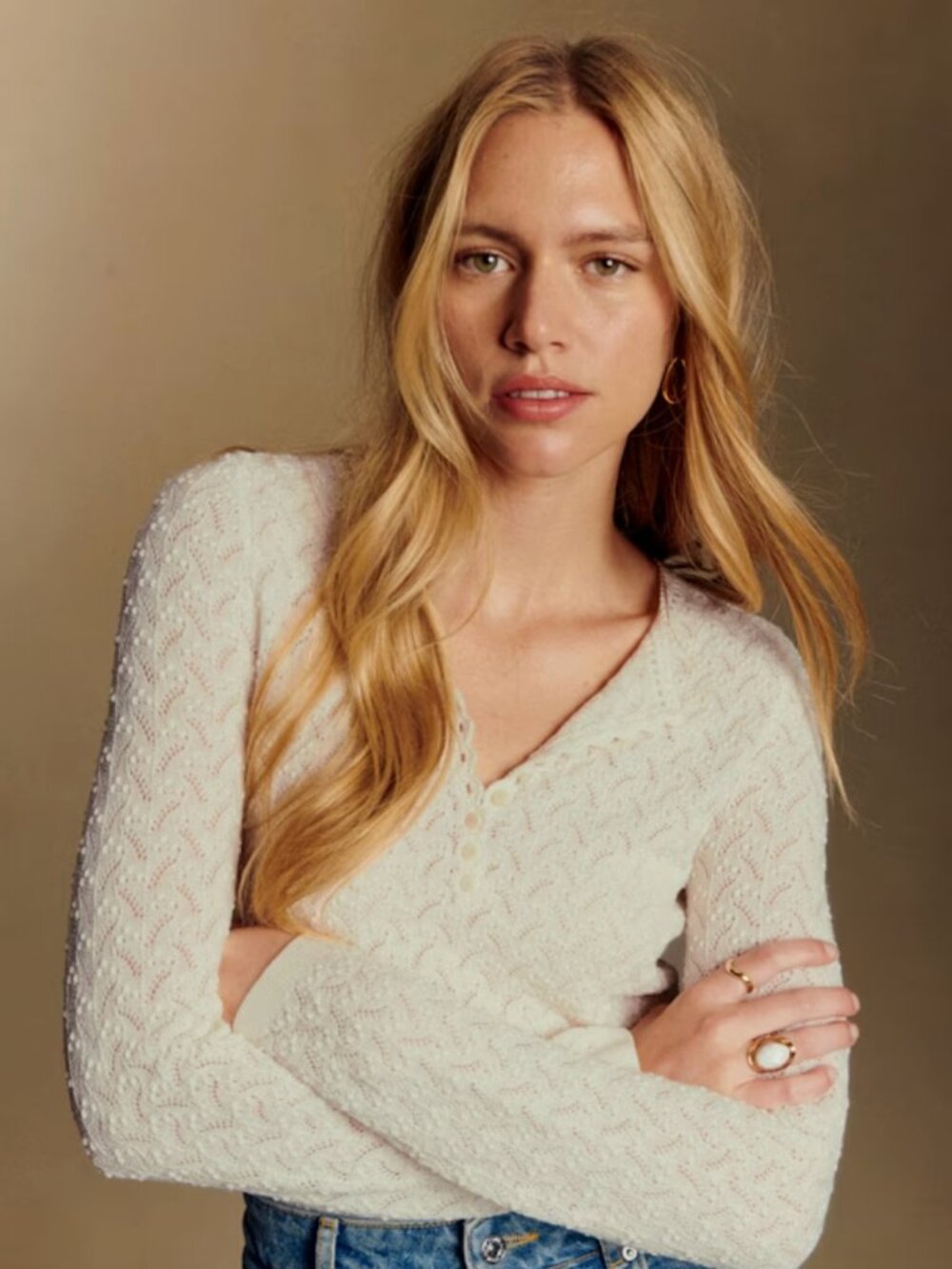 NWT Sezane Alexa Knit Crochet Jumper Top (Ecru) - Medium